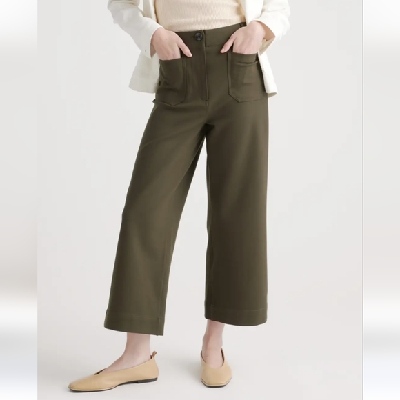 Quince Pants - Quince Ultra Stretch Ponte Cropped Wide Leg Pants